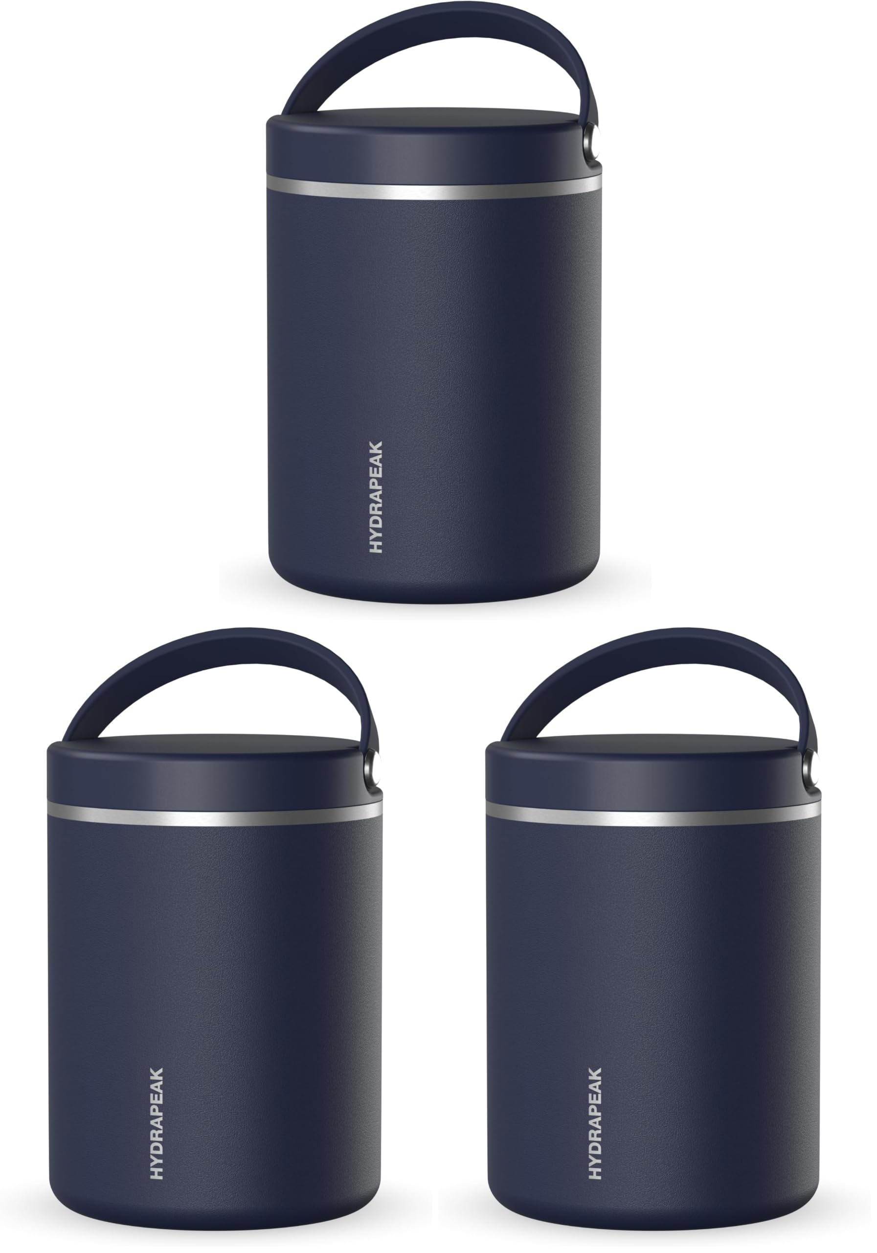 Hydrapeak 32oz Stainless Steel Vacuum Insulated Food Jar for Hot Food and Cold Food, Wide Mouth Leak-Proof Soup Jar for Adults, 10 Hours Hot and 16 Hrs Cold (Navy) (Pack of 3)