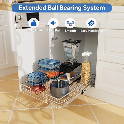 Miniatura 2 de ROOMTEC Organizador de gabinete extraíble, estantes extraíbles de 20 pulgadas de ancho x 21 pulgadas de profundidad, cajones de gabinete de cocina