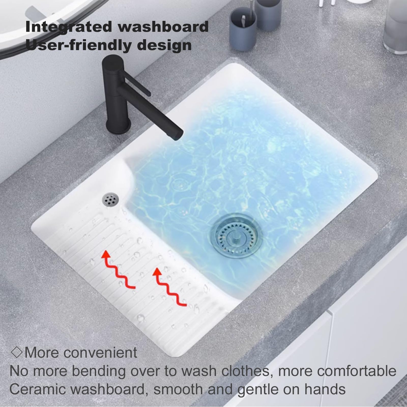 Lavandino per Il Bagno,lavatoio Lavanderia,Lavabo da Incasso in Ceramica con Assicella,con gocciolatoio e Tubo di Scarico, Adatto per bagni, WC, balconi e Cortili Esterni (Size : 74 * 42)