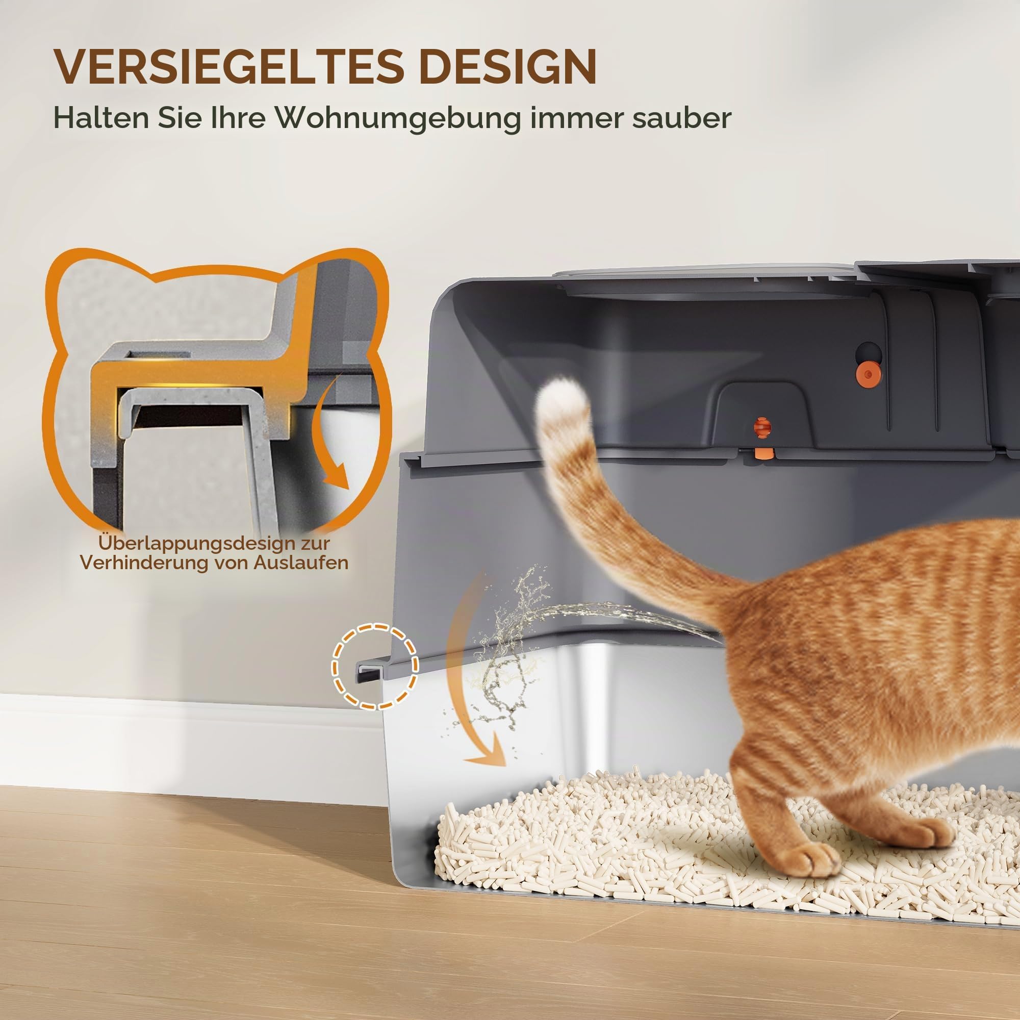 Edelstahl Katzenklo mit Deckel XXXL, 70 x 50 x 42cm, Dunkelgrau