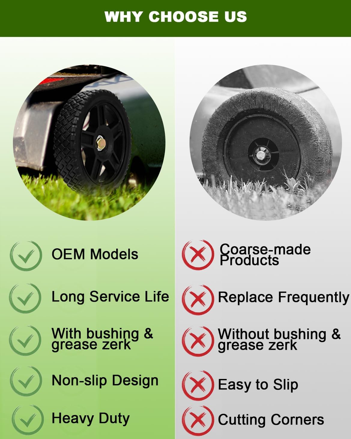 14 Inch Lawn Mower Wheels Wheel kits with Bolts & Nuts - Set of 2 Push Mower Plastic Wheels Fits Craftsman Mower Generator Garden Tiller Most Standard Lawn Mowers