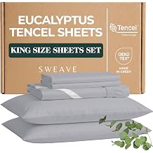 Cooling Tencel Sheets King Blend with BCI Cotton, 4Pc, Light Grey | Ultra-Soft Breathable Percale Weave 4-Piece Bedding Set for a Luxurious, Refreshing Sleep