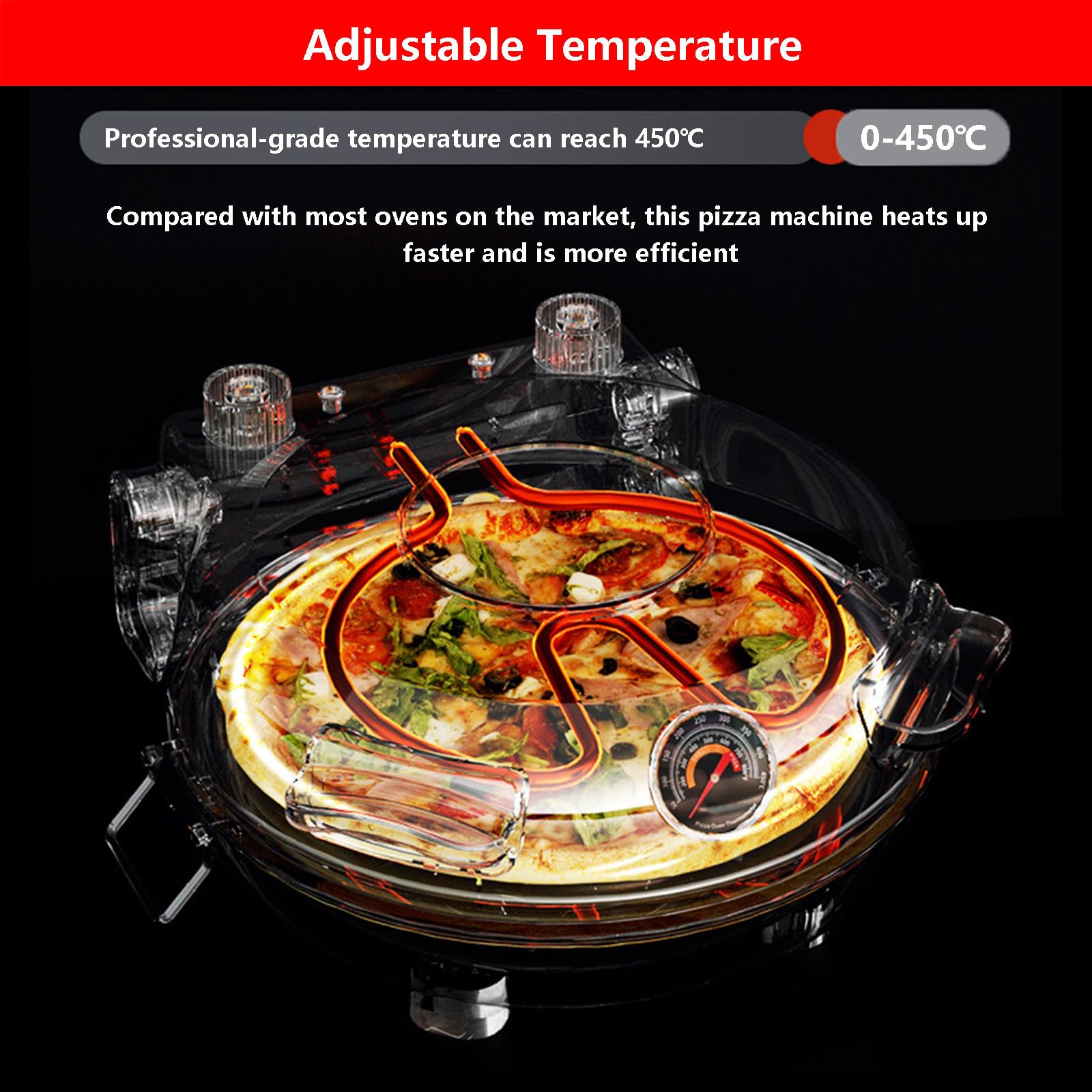 Horno De Pizza Portátil Y Máquina para Hacer Pan, Temporizador De 0 A 15Minutos | Hornos Antiadherentes para Hornear Pizza De 0 A 450℃ | Bandeja De 12"/31Cm, Horno De Pizza Profesional