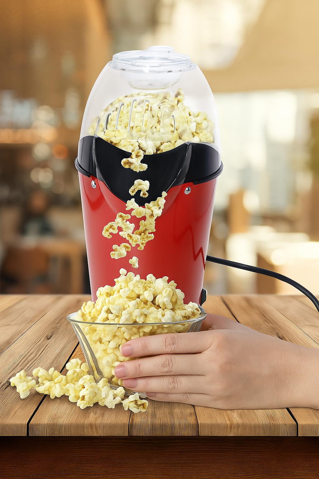 BASICSBAY| Hot Air Popcorn Maker with 1200W Motor, One-Touch Operation, Butter Melter, Measuring Cup, Low-Fat Oil-Free Popping, Fast Popper for Home Movie Nights and Snacks 1