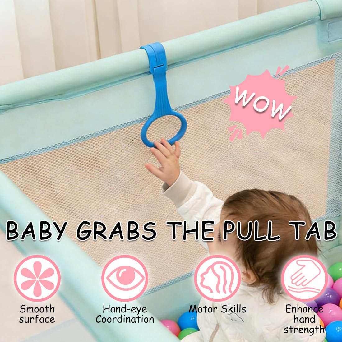 4 Maniglie per Recinto Bambini, maniglie rimovibili per lettino da campeggio e maniglie per culla neonato. Aiuto per alzarsi e imparare a camminare per bambini, adatto a box, lettino e passeggino