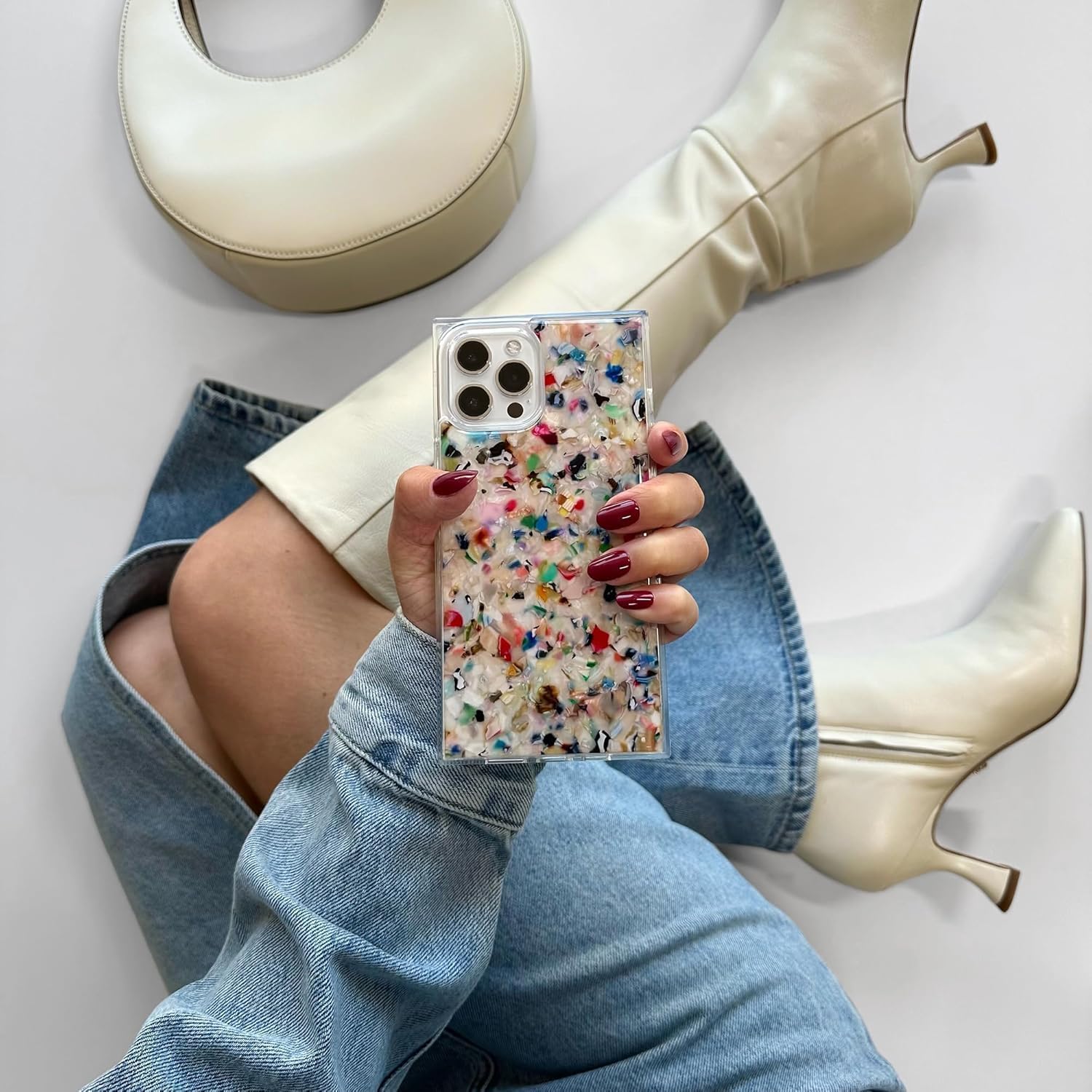 Flaunt Official Square Protective Case - Compatible with iPhone 15 Pro Max - Compatible with MagSafe & Wireless Charging - Drop-Tested - (Rainbow Confetti Tortoise Shell)