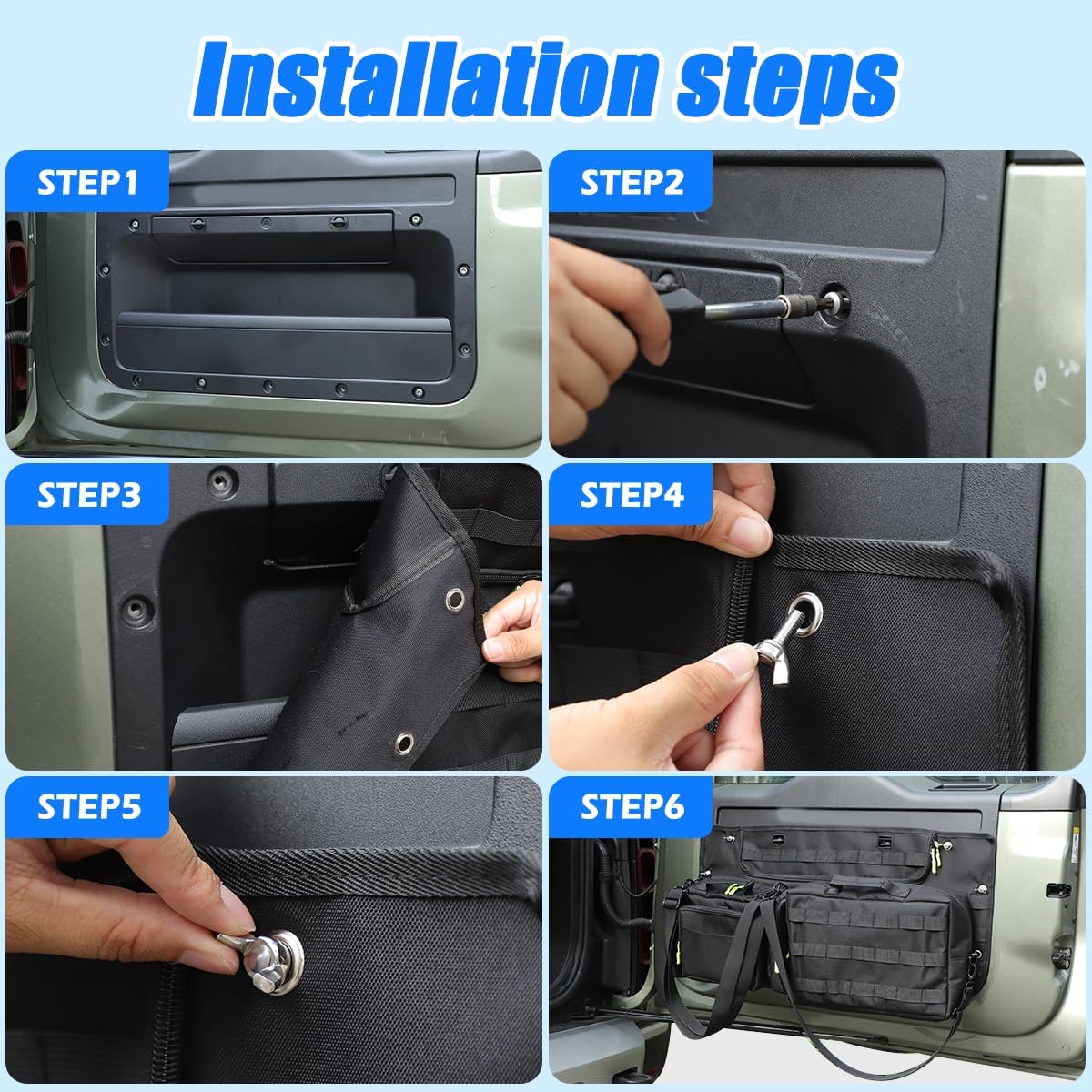Car Tailgate Storage Bag Compatible with Land Rover Defender 2020-2026 Back Door Panel Storage Pockets Box Multi-Compartment Oxford Cloth,Rear Door Tool Kit Organizer Storage Pockets (Style A-6Pcs)
