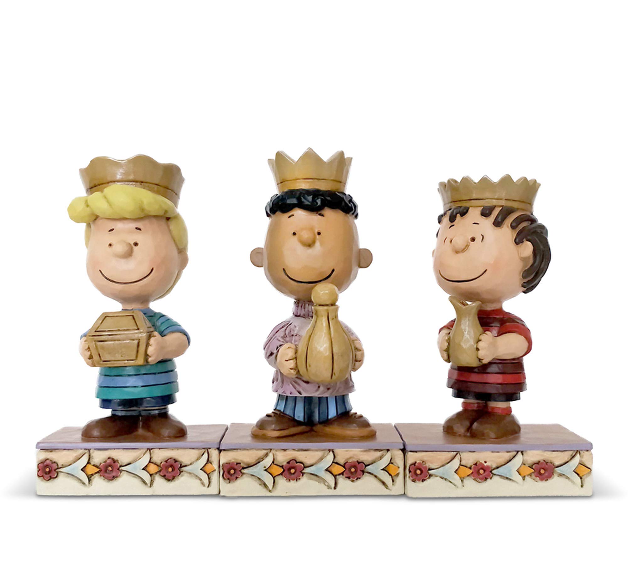 Enesco Peanuts by Jim Shore Christmas Pageant Three Wise Men Figurine Set, 4 Inch, Multicolor,6004973