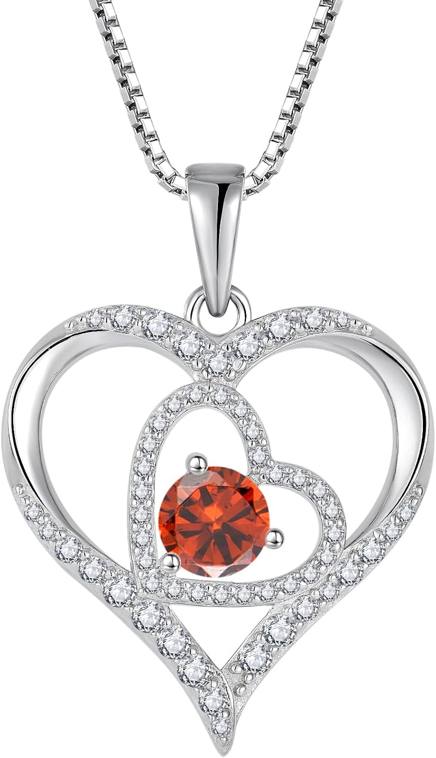 Love Heart Necklace for Women 925 Sterling Silver Birthstone Pendant Necklace Dainty Jewelry for Women Wife Mother Christmas Birthday Mother's Day Gift