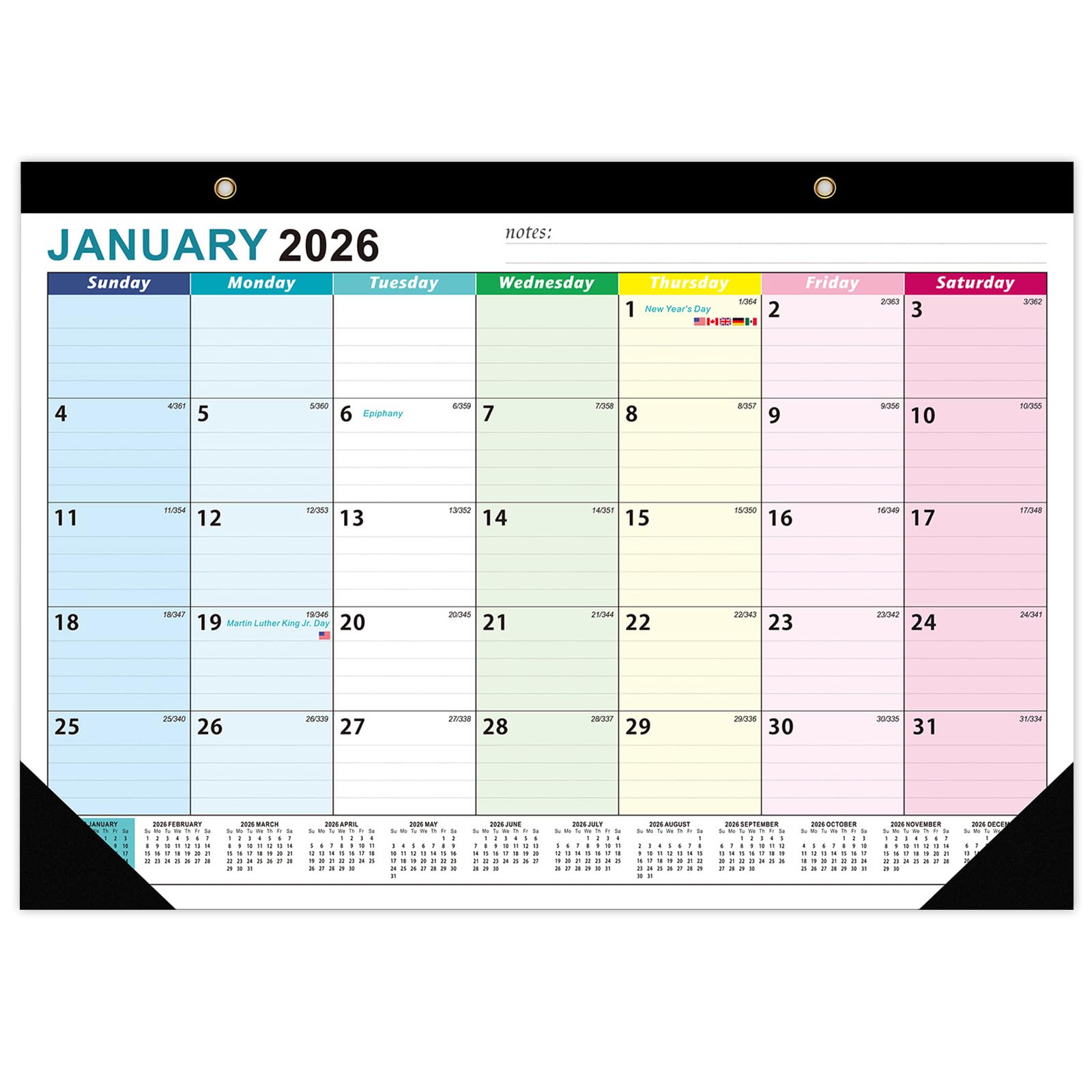 Lizbin 2026 Wall Calendar, 18 Monthly Desk Calendar Runs from January 2026 to June 2027, 2026 Calendar, 16.93 x 12 Inches, Thick Paper, Large Monthly Calendar for Home Office