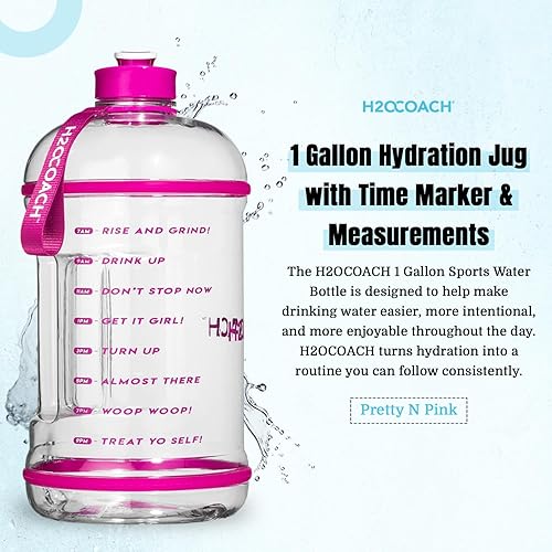 Miniatura 2 de H2OCOACH 1 Gallon Hydration Jug with Time Marker & Measurements, BPA-Free Tritan Sports Drink Container, Motivational Daily Intake Tracker for Gym,