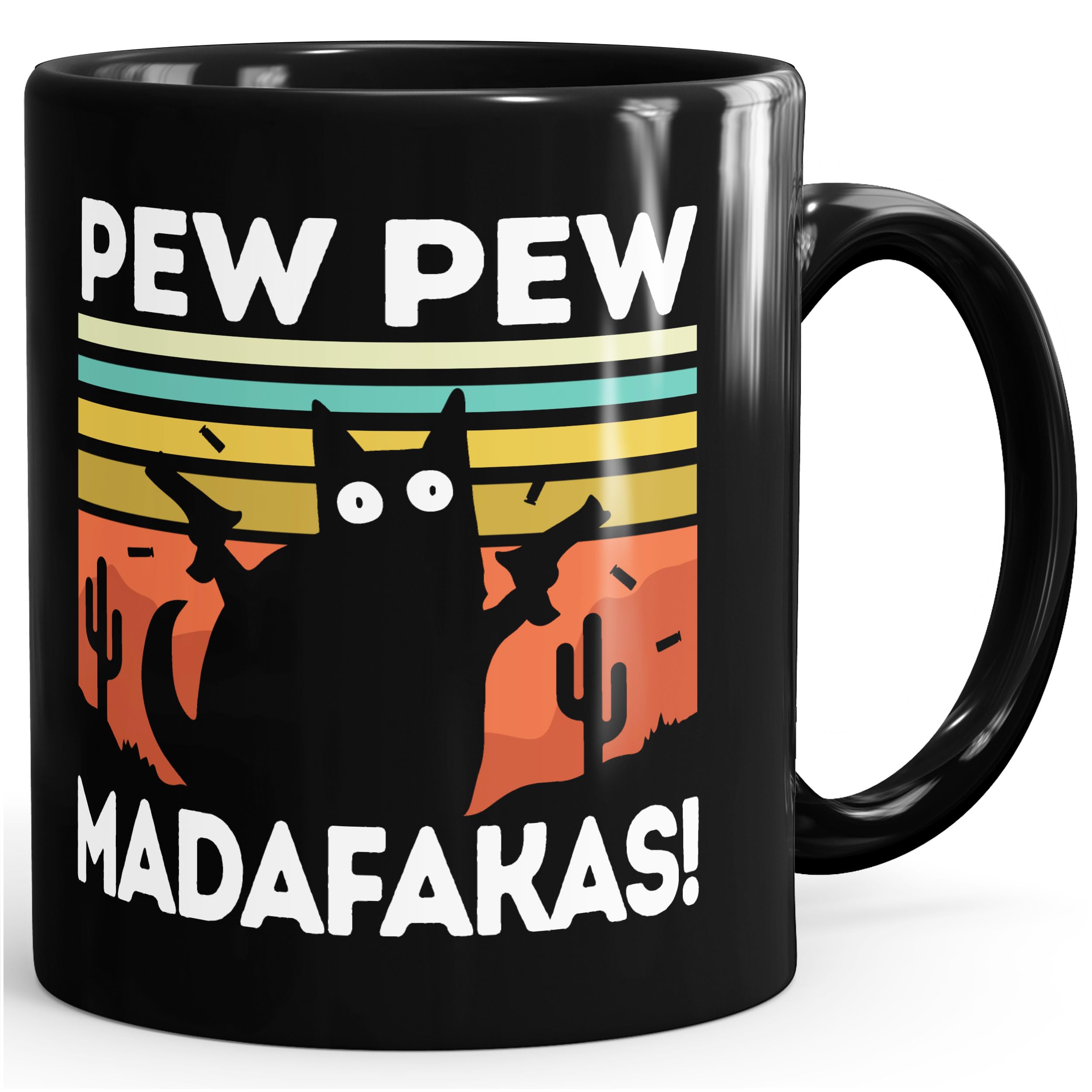 MoonWorks® Kaffee-Tasse mit Spruch Pew Pew Madafakas! schwarze Katze Spruch Meme lustig Bürotasse lustige Kaffeebecher Schwarz Keramik-Tasse