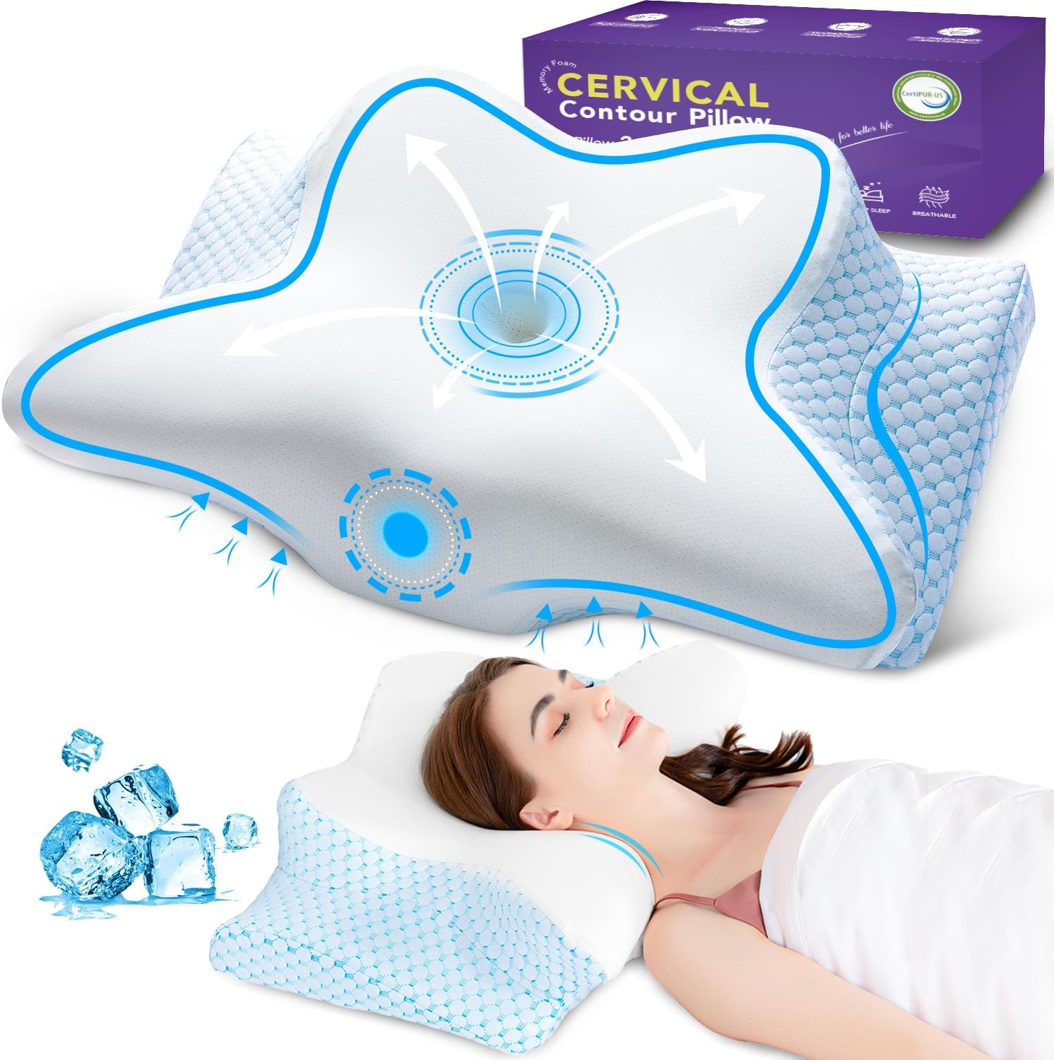 JINXIA Oreiller cervical en mousse à mémoire de forme pour dormir, oreiller ergonomique pour le cou et les épaules, oreiller orthopédique inodore avec soutien pour les personnes dormant sur le côté JINXIA Oreiller cervical en mousse à mémoire de forme pour dormir, oreiller ergonomique pour le cou et les épaules, oreiller orthopédique inodore avec soutien pour les personnes dormant sur le côté