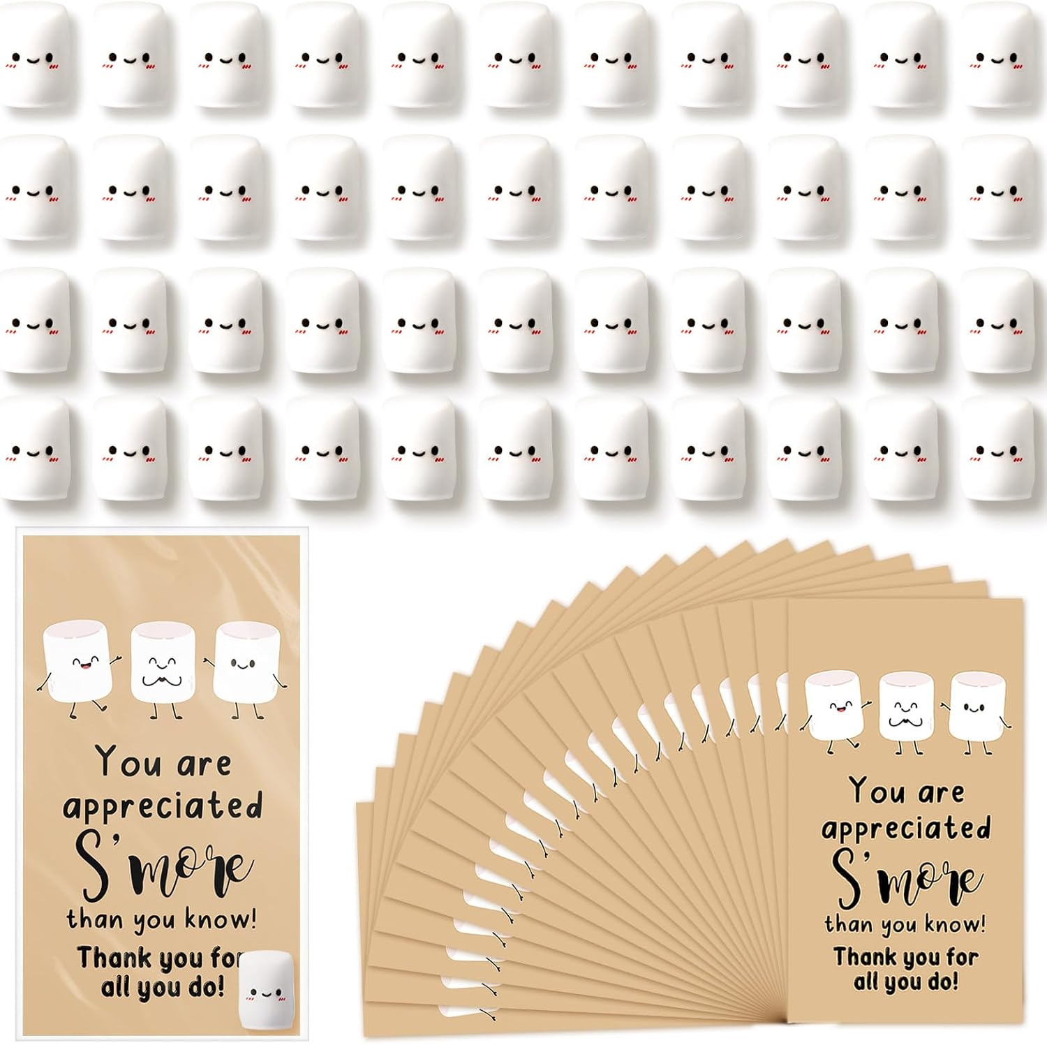 CroBlissful 30 Sets Marshmallow Smores Fidget Toys with Thank You Cards