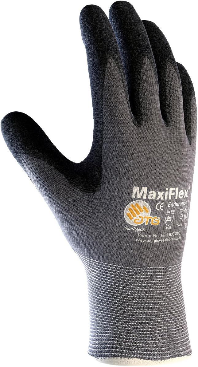 PIP Small MaxiFlex Endurance by ATG Black Nitrile Palm And Finger Coated Work Gloves With Nylon And Lycra Liner And Continuous Knit Wrist