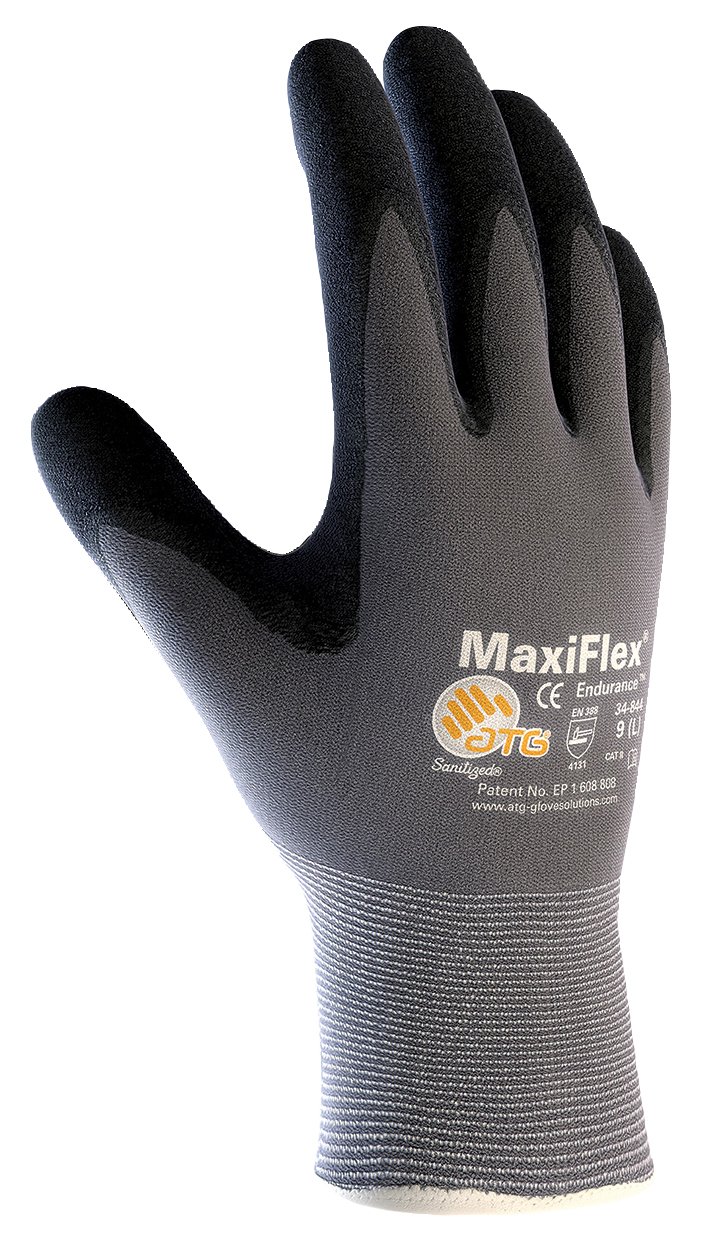 PIP Small MaxiFlex Endurance by ATG Black Nitrile Palm And Finger Coated Work Gloves With Nylon And Lycra Liner And Continuous Knit Wrist
