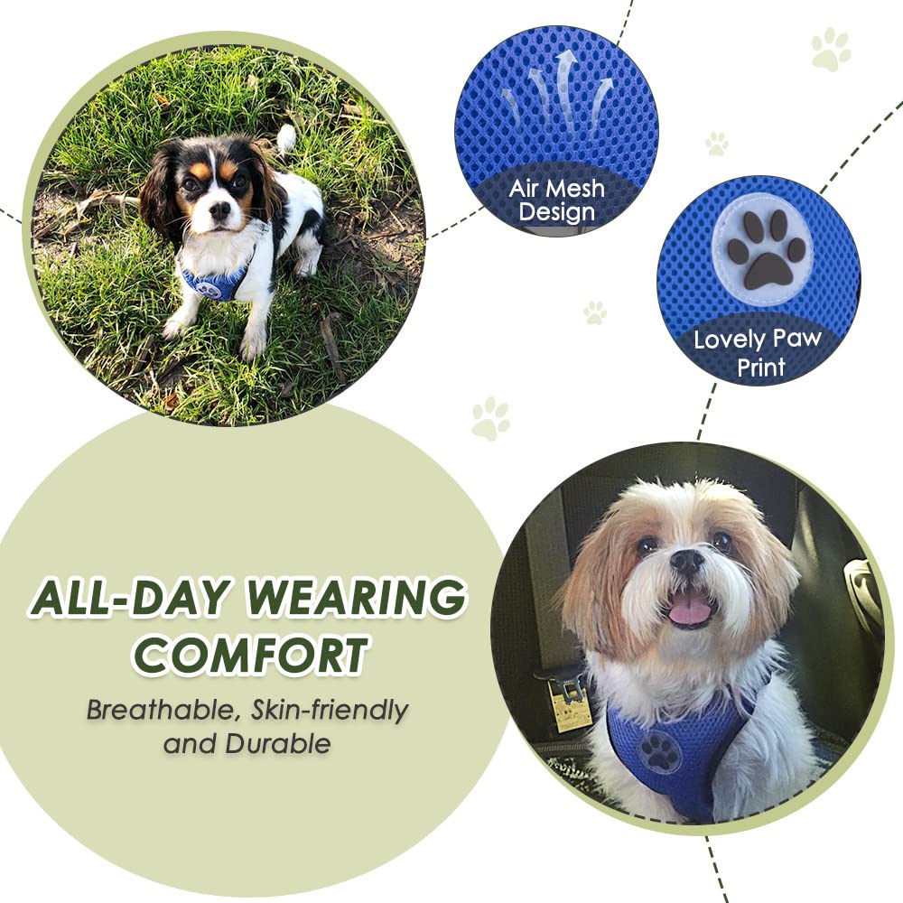 SlowTon Harnais de ceinture de sécurité pour chien - Réglable avec clip de ceinture de sécurité - Mousqueton et gilet pour chien - Maille rembourrée respirante - Pour chiens et chats de petite,