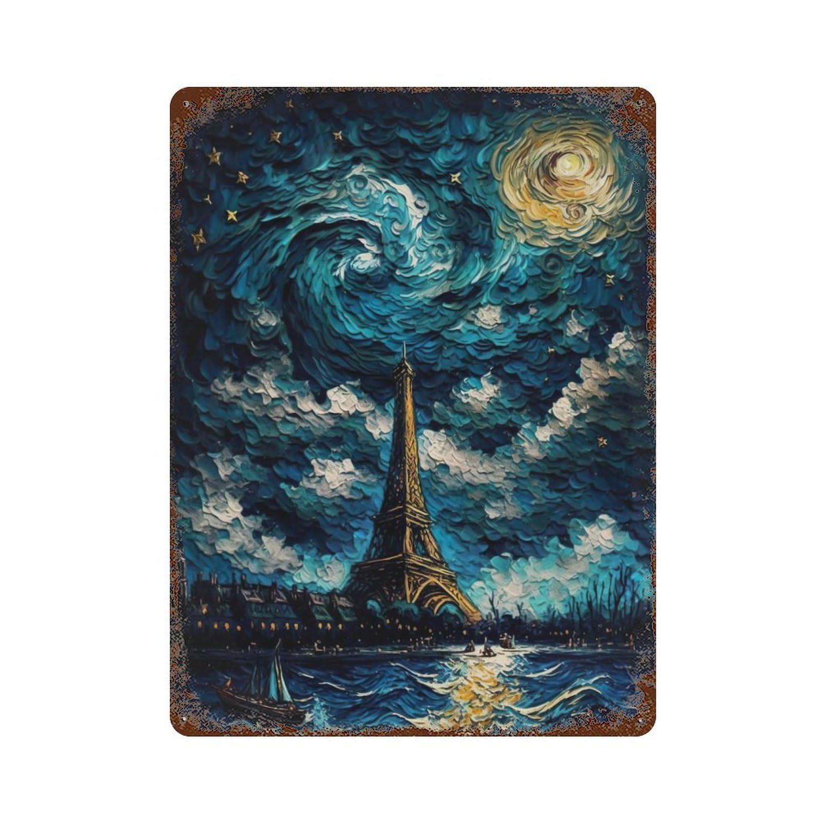 Lake at Eiffel Tower Rusty Metal Tin Sign 15.7"x11.8", Ideal for Patio, Garden Room And Bar Decor