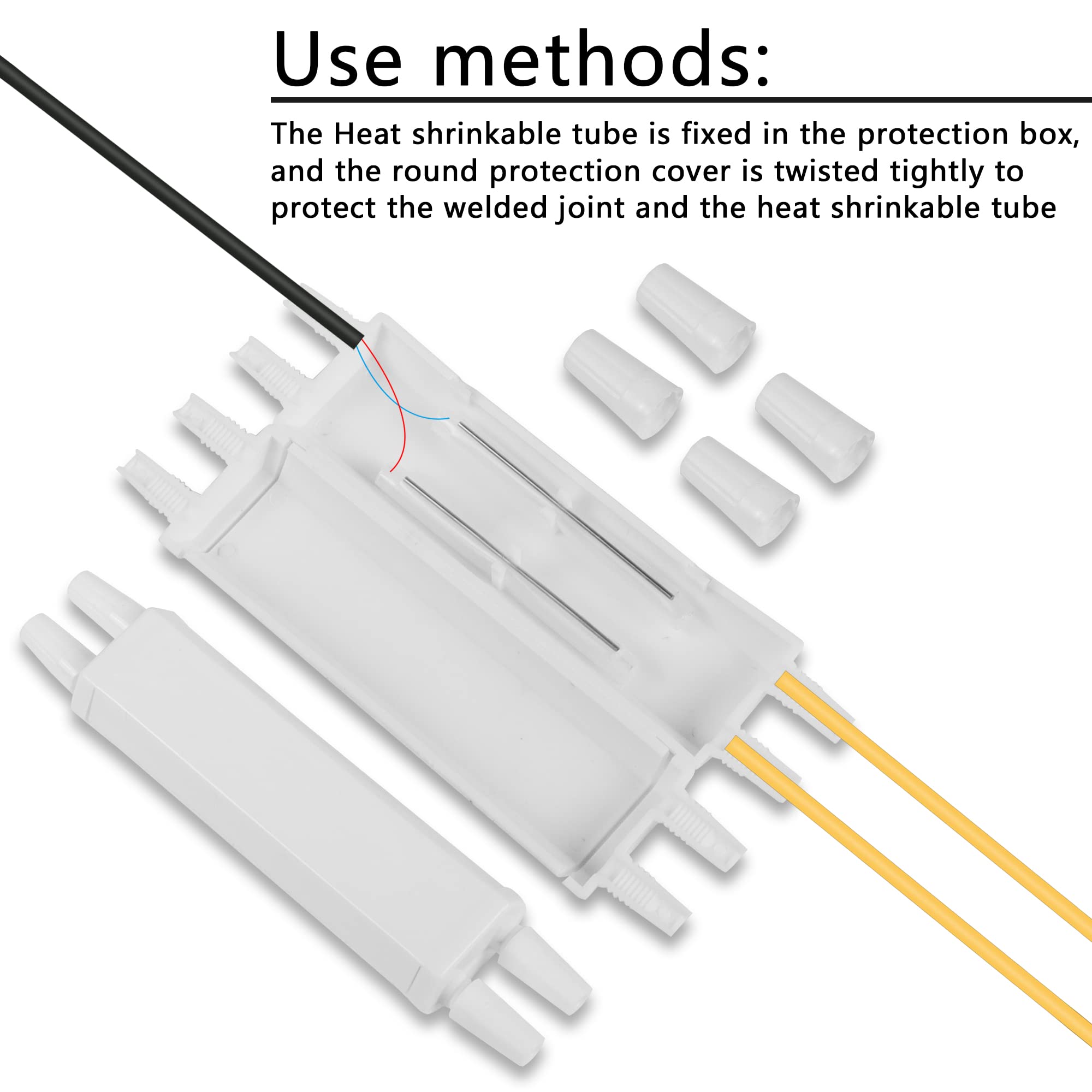 Schutzbox aus Glasfaser, 2-in-2-Out-Glasfaser, Schrumpfschlauch, Schutzschale, FTTH Faser zum Haus, Heißschmelzwerkzeug, geschlossene Lederschnur, Schutzbox (5 Stück)