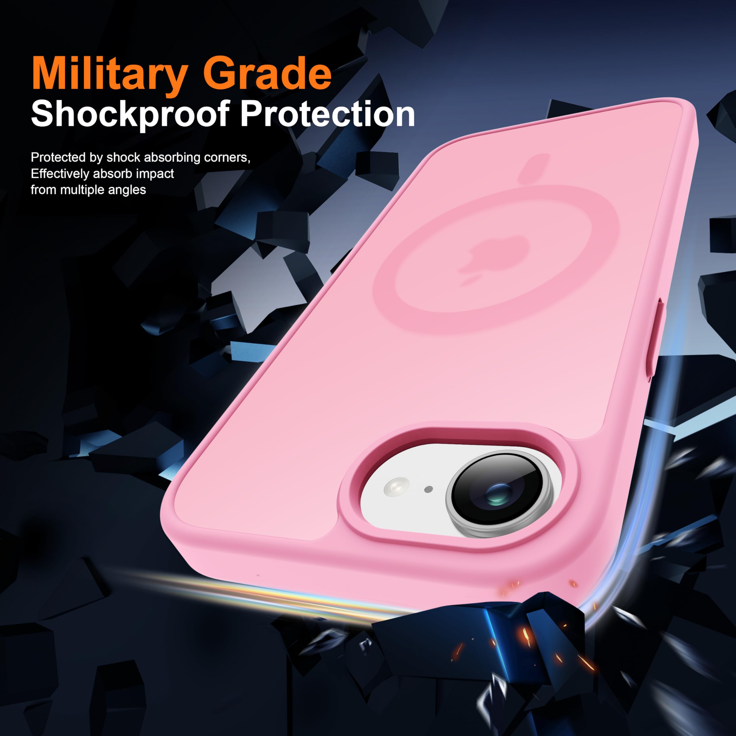 ORETECH Magnetica Cover per iPhone 16e(2025) 6,1 Pollici con 2 Vetro Temperato,Compatibile con MagSafe, Traslucida Opaca Antiurto Ultra Sottile Hard PC iphone 16e Cover-Rosa Chiaro