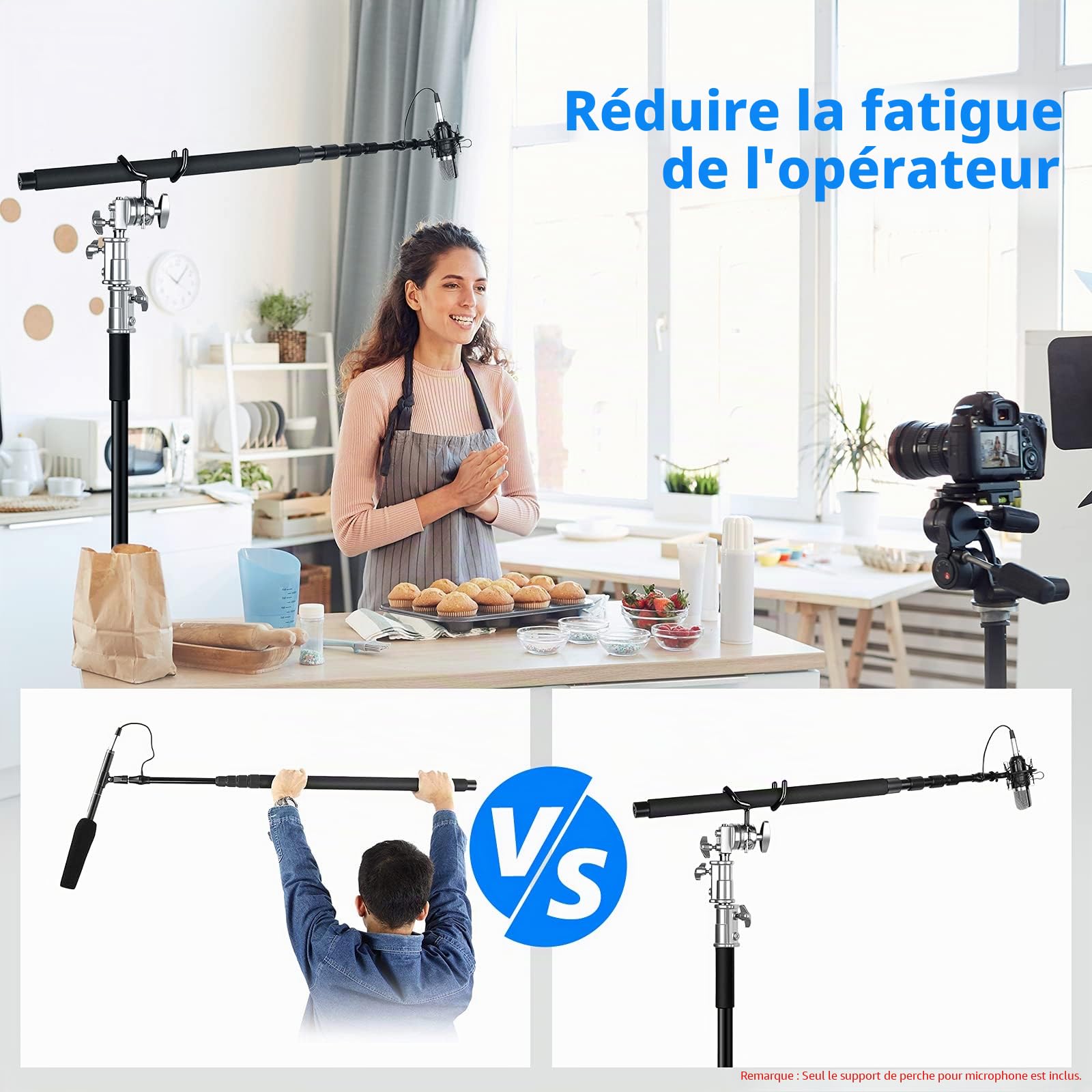 NEEWER Support de perche de microphone en métal pour pieds en C et pieds de micro, Noir