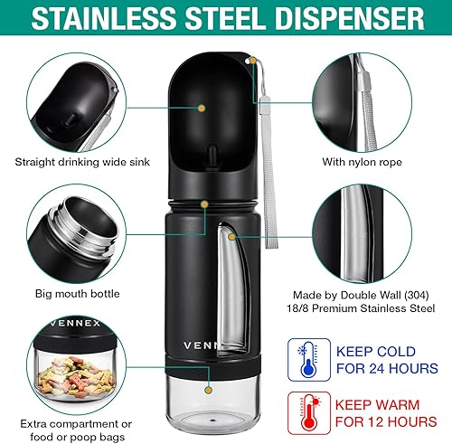 Miniatura 6 de Botella de agua portátil de acero inoxidable a prueba de fugas, boca ancha, dispensador de agua sin BPA para perros medianos y pequeños, cachorros 2