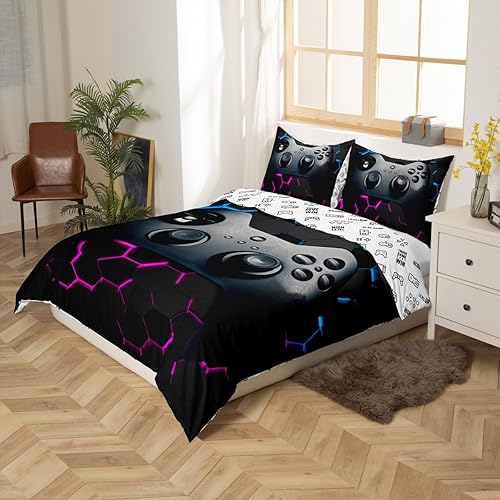 Miniatura 6 de Juego de funda de edredón para niños y adolescentes, diseño vintage de control de videojuegos, de 2 piezas con 1 funda de almohada, tamaño