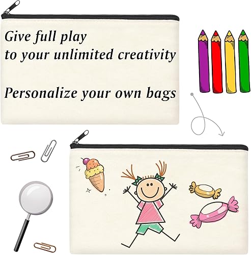 Vista 11 de ZeeDix Bolsa de lona, bolsa de cosméticos multiusos con cremallera, bolsa de lona con cremallera para manualidades, bolsas de maquillaje en blanco
