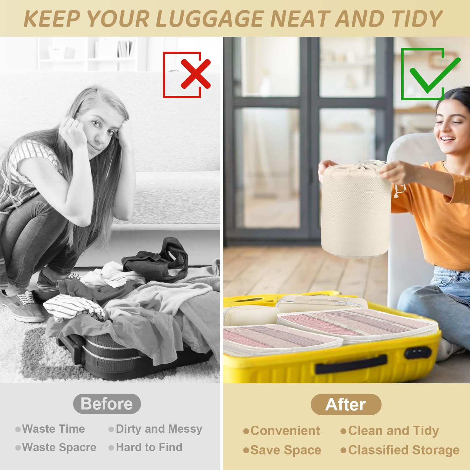 Lot 10 Organiseurs De Valise Packing Cubes MUUKAIII - Sacs Rangement Voyage Noir