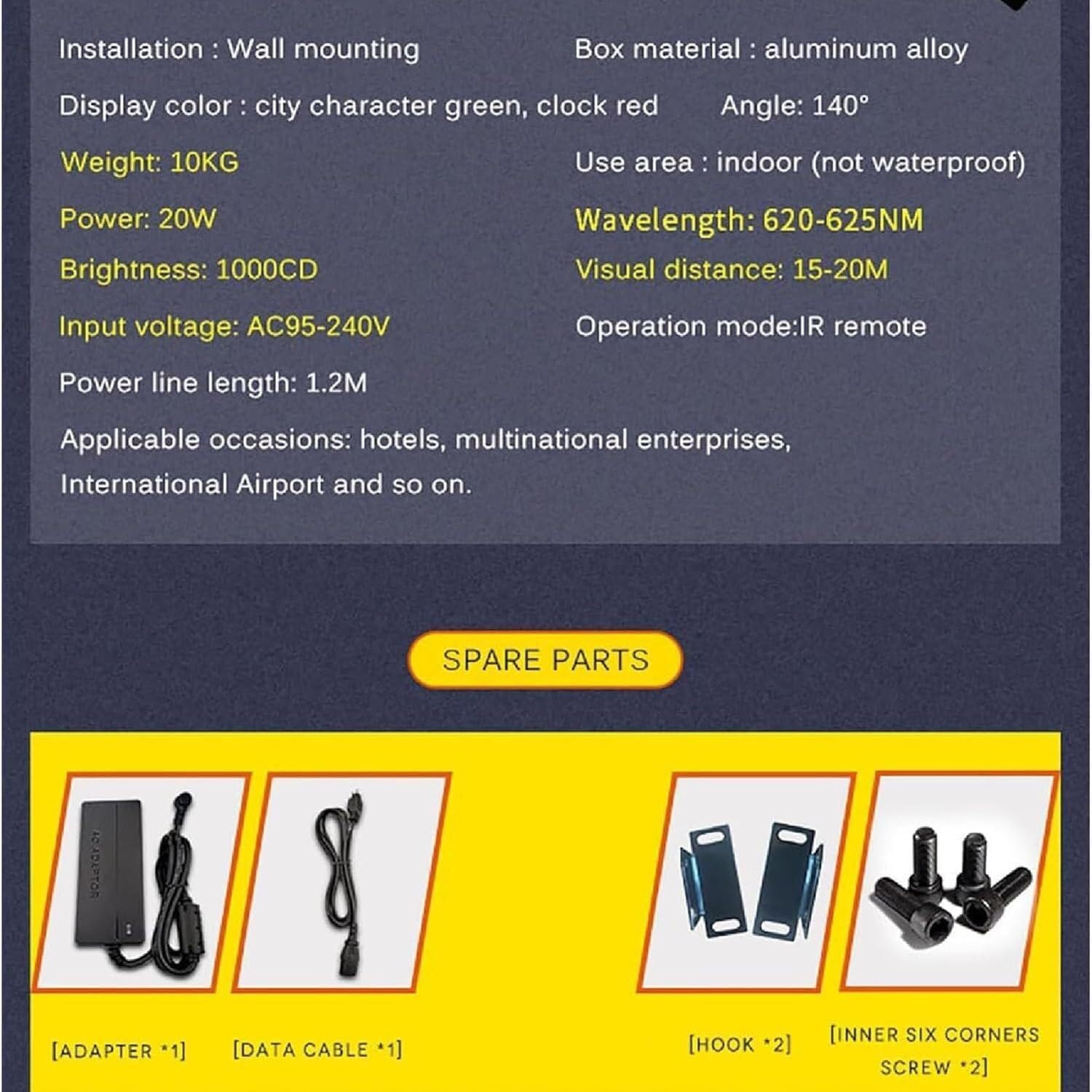 World Clock, LED Digital World Time Wall Clock Indoor Full Color Multi Time Zone World Wall Clock 3/4/5/6 City Time Zone Red for Office/Home/Living Room/School(3time)