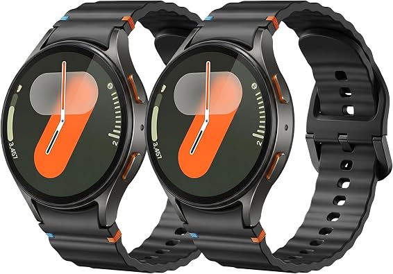 2 Pack Waterproof Bands Compatible with Samsung Galaxy Watch 7 Band 40mm 44mm, No Gap Soft Bands for Galaxy Watch 6 5 4 FE Band 40mm 44mm/Galaxy Watch 6/4 Classic 47mm 43mm 46mm 42mm