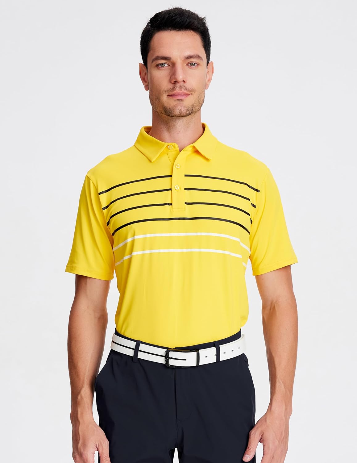 Alex Vando Mens Striped Golf Shirt Moisture Wicking Quick-Dry Sports Polo Shirts