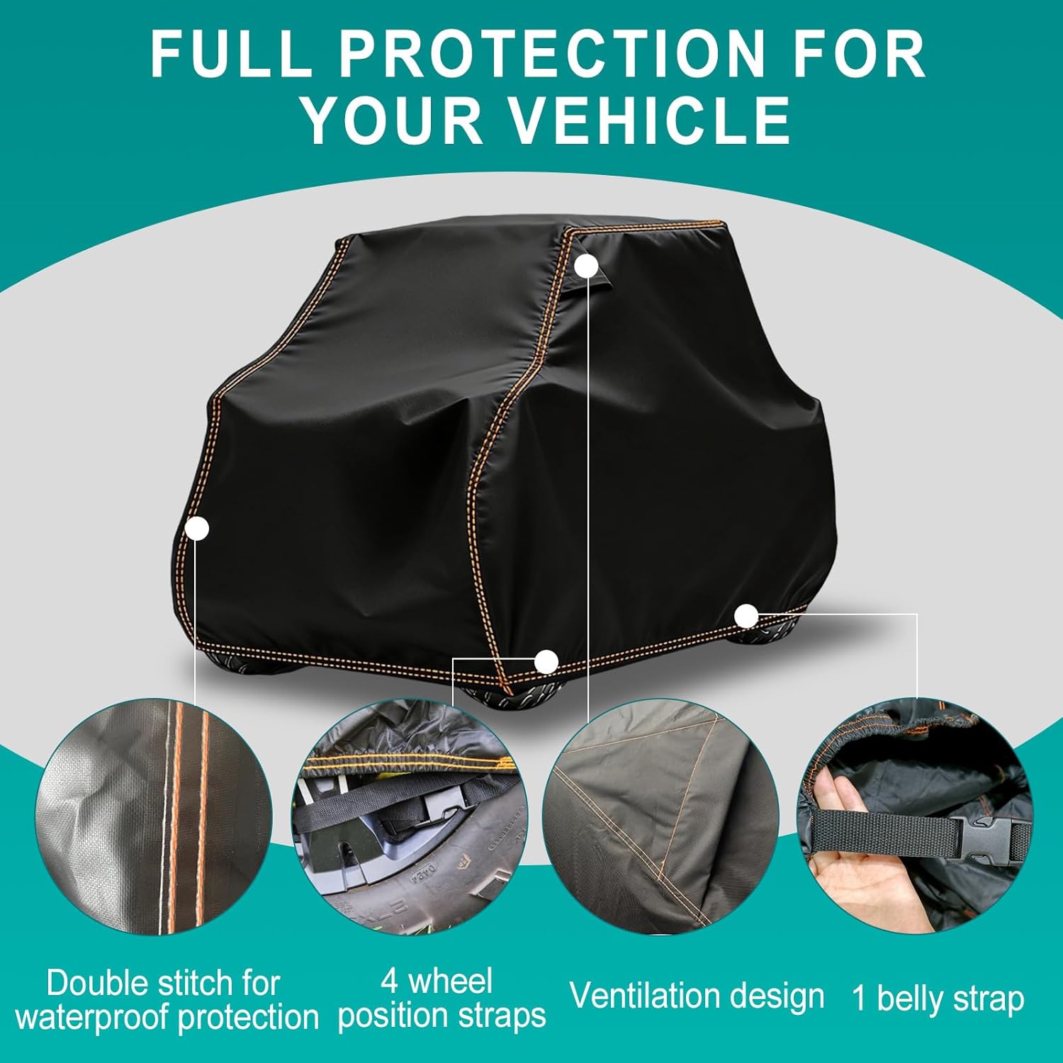 QYMOTO CFMOTO UTV Cover 2-3 Seater,4 Wind-Proof Straps,Withstands Wind Speeds of 20 Mph for CFMOTO Uforce 1000,600,800,Zforce 500 800 950,Water-Proof Outdoor Storage Full Protection