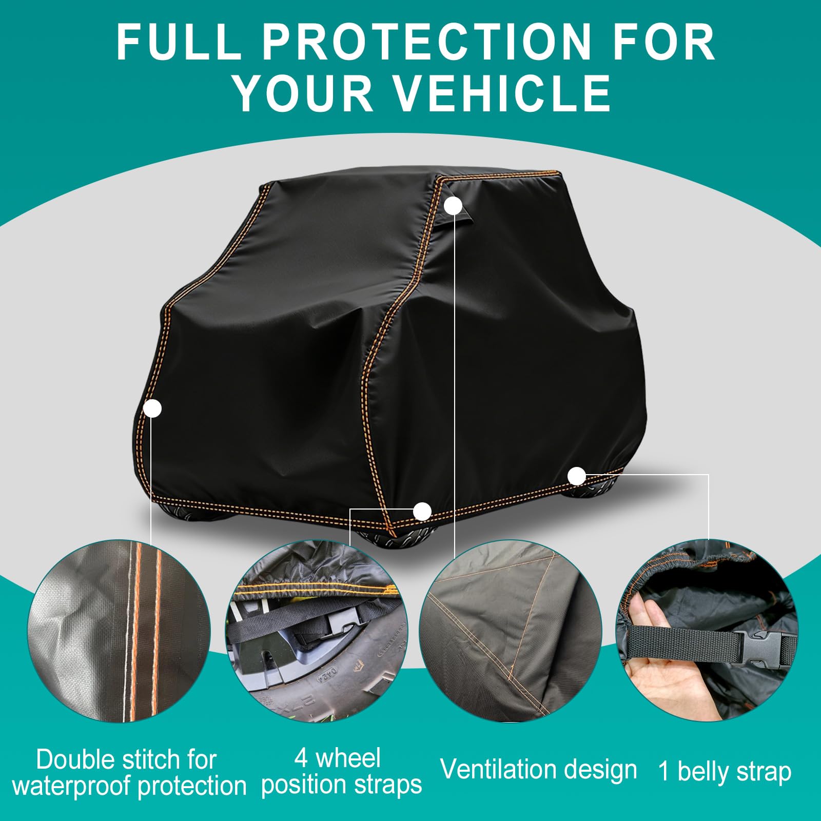 QYMOTO CFMOTO - Funda de 2 a 3 plazas, Tela Oxford de Larga duración, Mantiene Limpio, Uforce 1000, Compatible con CFMOTO UTV Uforce Zforce 500 600 800 950 1000, Accesorios de 126 x 59 x 67 Pulgadas | Almacenamiento exterior con protección UV para CFMOTO