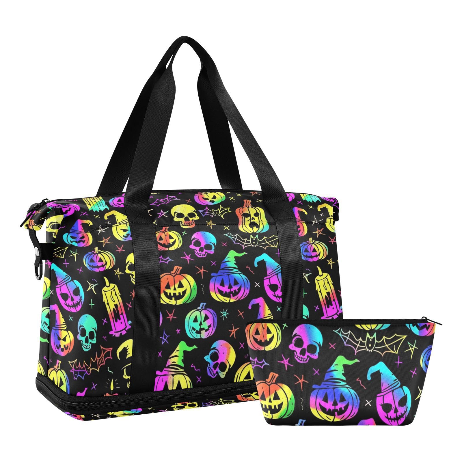 Halloween neonowy styl torba podróżna na noc i bagaż z mokrą kieszenią regulowany pasek sportowa siłownia torba na ramię do podróży samolotem wielofunkcyjna dla mężczyzn kobiet