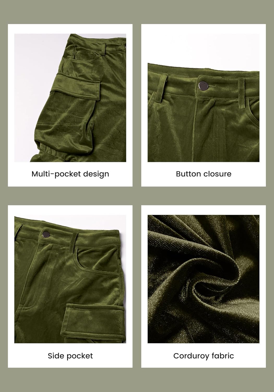 LKOUS Women's Velvet Cargo Pants Stretchy High Waist Straight Leg Casual Baggy Solid Y2K Trousers with Multiple Pockets - Image 4