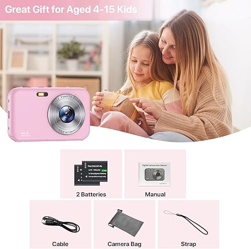 Miniatura 7 de Cámara digital para niños para fotografía  44MP 1080P cámaras digitales para apuntar y disparar  Cámara de vlogging anti vibración para YouTube