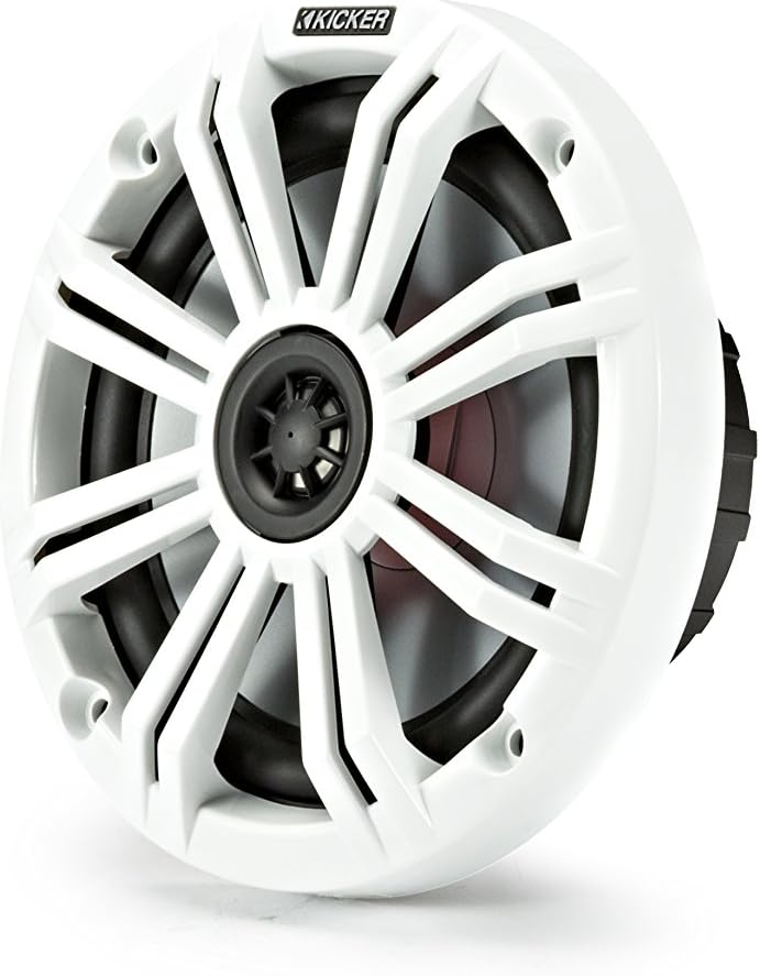 KICKER KM65 6.5-Inch (165mm) Marine Coaxial Speakers with 3/4-Inch Tweeters, LED, 4-Ohm, Charcoal and White Grilles - Image 2