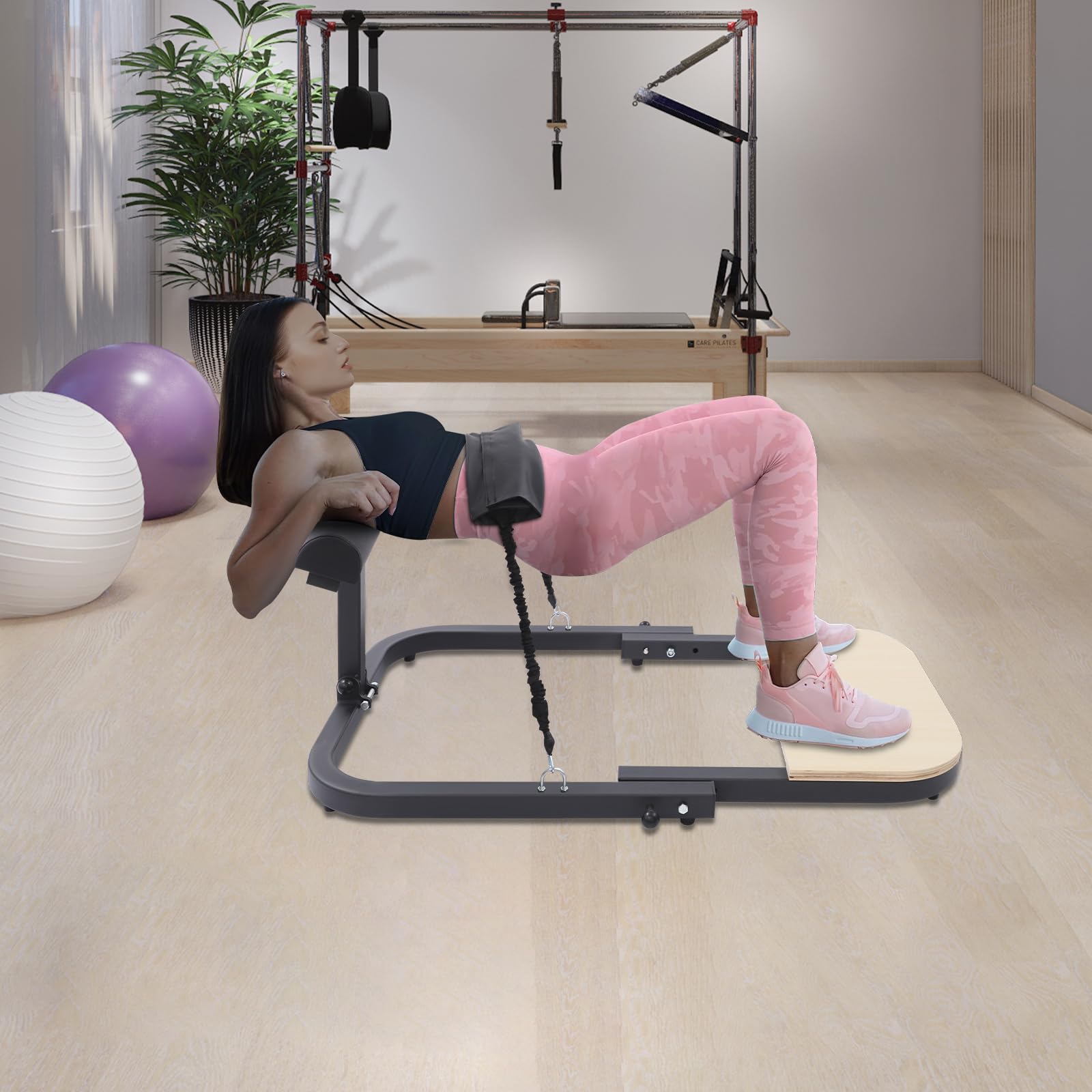 Machine professionnelle de soulèvement de hanche pour l'entraînement à domicile - Coussin hip thrust avec barre de musculation et 2 bandes élastiques de 13,6 kg - Capacité de charge : 150 kg