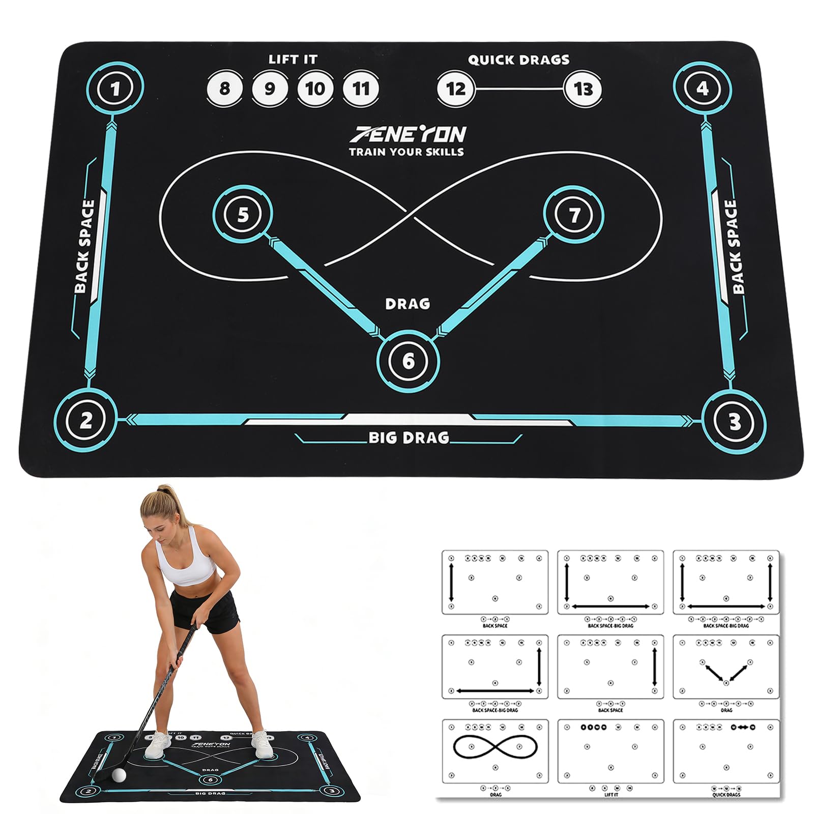 Esterilla de entrenamiento de hockey para interior y exterior, ayuda de entrenamiento de hockey, superficie antideslizante y silenciosa, accesorio de hockey para adultos y niños, 150 x 90 cm