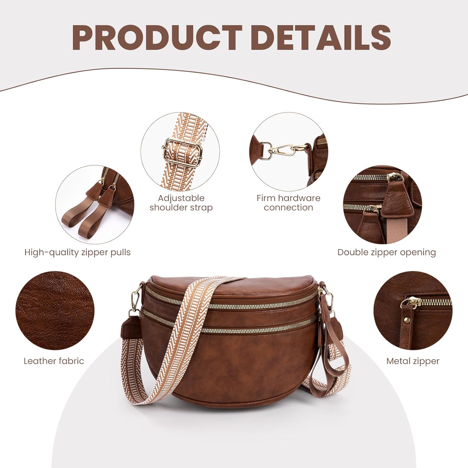 Leather Crossbody Bum Bag for Women,Large Sling Bum Bag Wallets Slouchy Belt Purse with 2Pcs Adjustable Strap - Image 6