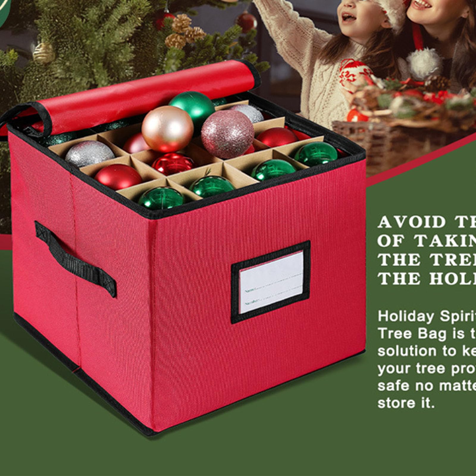 porta palline natale, Contenitore per Palline di Natale, Scatola Porta Palline di Natale, Organizer per Decorazioni dell'Albero, Tessuto Oxford, Cerniera Lampo e Maniglie (Rosso,61x30x30cm)