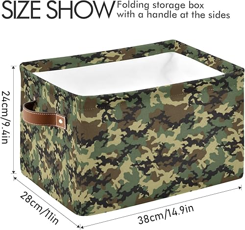 Miniatura 26 de AUUXVA Cesta de almacenamiento de camuflaje militar, caja de almacenamiento de lona duradera plegable para juguetes, cesta organizadora con asas