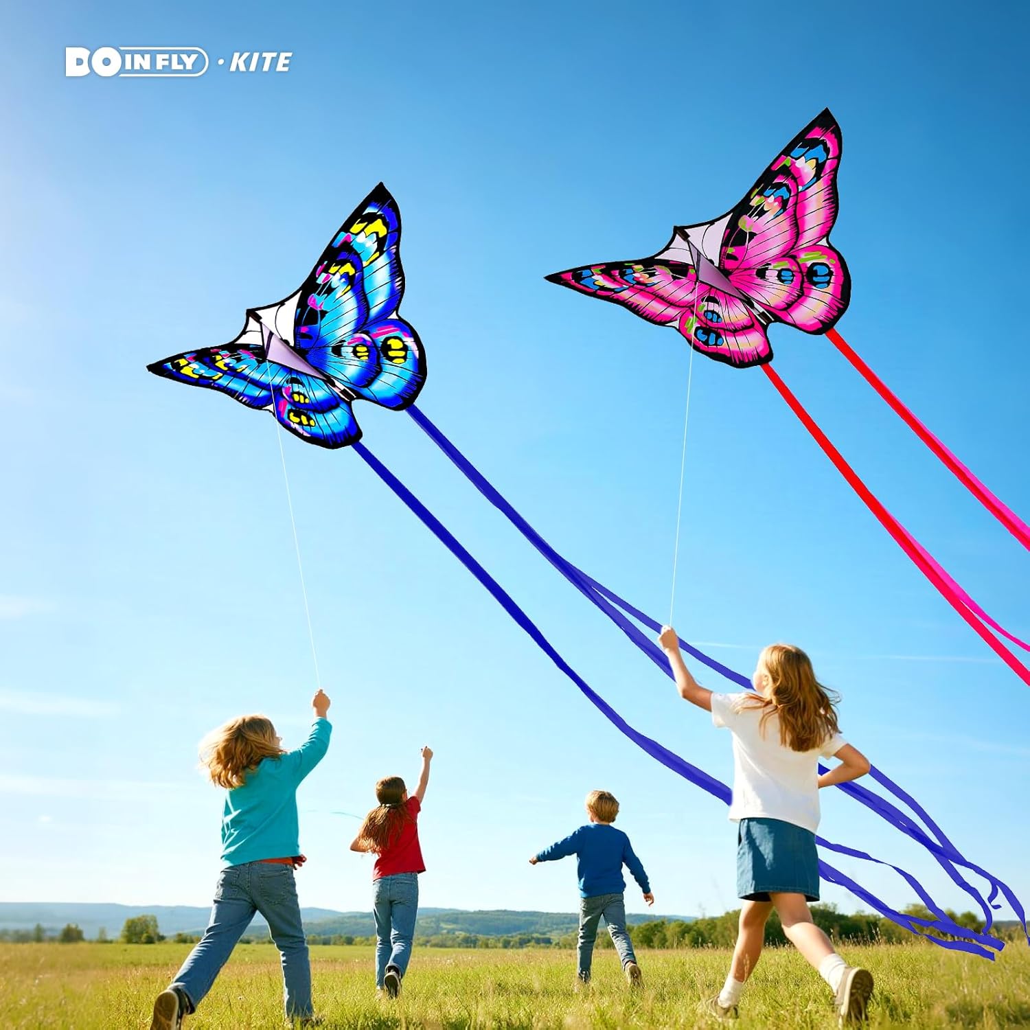 The Doinfly Butterfly-Shaped Kite is an Easy-to-Fly Kite Suitable for Both Children and Adults, and is Highly Suitable for Outdoor Activities. (Two-piece Set of Butterfly Wings-（Blue+Pink）, 2)