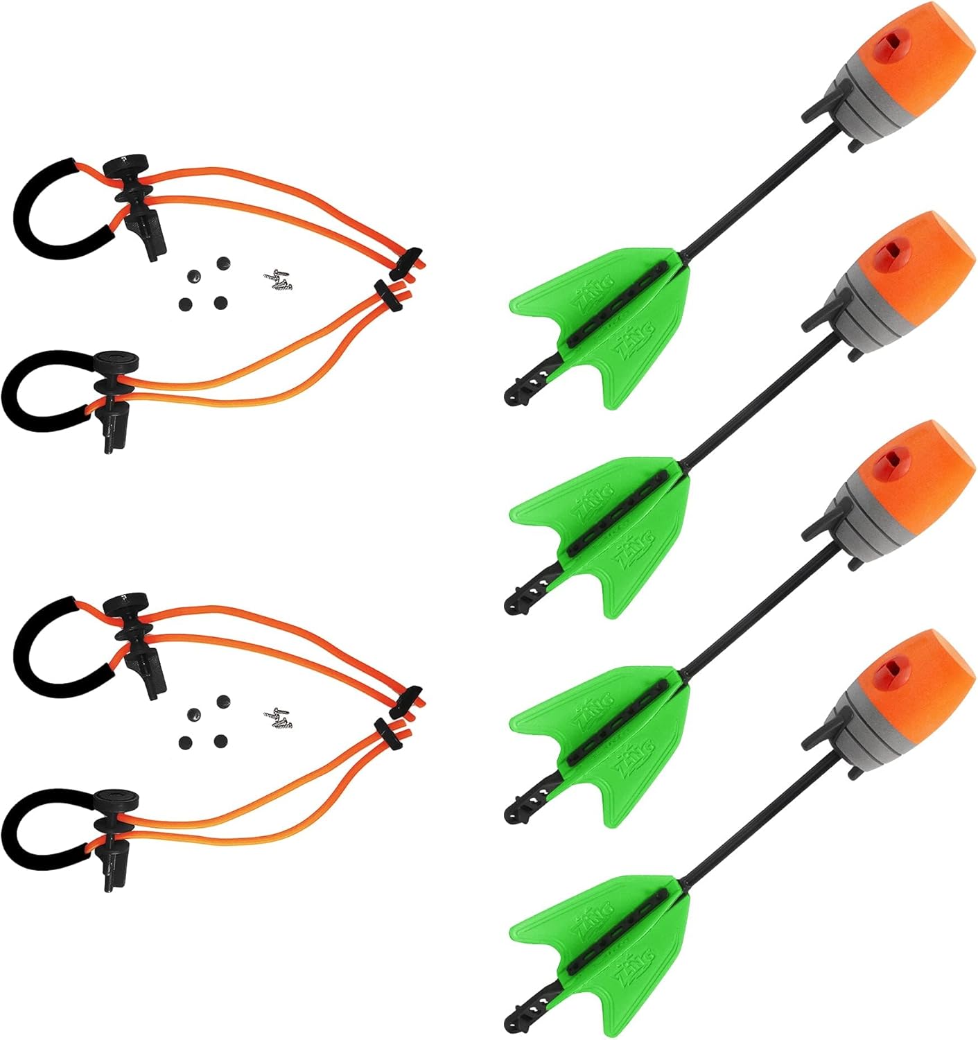 Zing Z-Curve Bow Bungee Replacement and Arrow Refill Pack - Includes 2 Orange Z-Curve Bungee Sets and 4 Orange Zonic Whistling Arrows