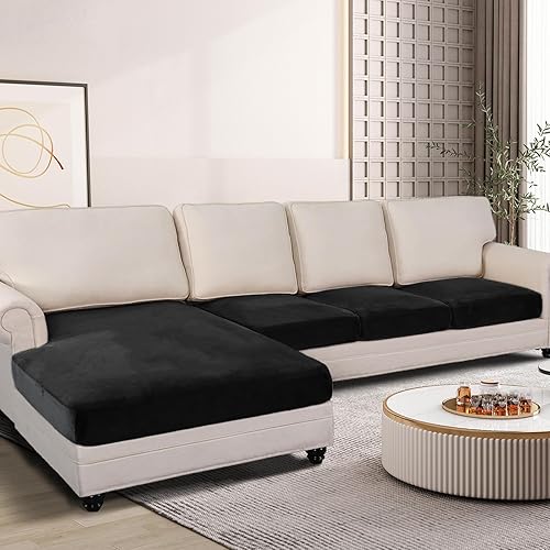 Miniatura 2 de ANARACHON Fundas de cojín de terciopelo para sofá, 4 piezas en forma de L, fundas elásticas para sofá modular, protector de muebles de felpa para