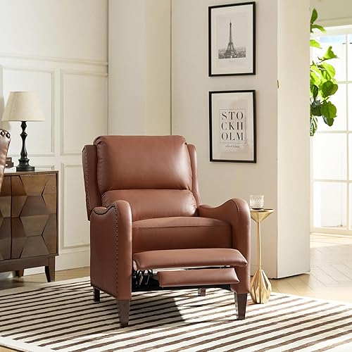 Miniatura 81 de HULALA HOME Silla reclinable de cuero genuino, moderno sillón reclinable con respaldo ajustable y reposapiés, cómodo sofá individual tapizado