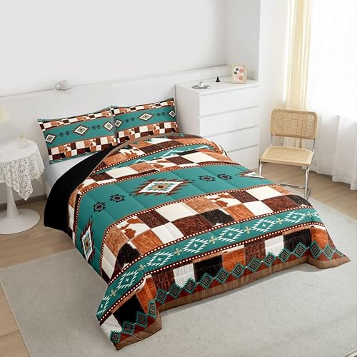 Miniatura 6 de Erosebridal Juego de edredón de piel de vaca, juegos de ropa de cama occidental, tamaño Queen, diseño de animales de granja, estilo suroeste, diseño