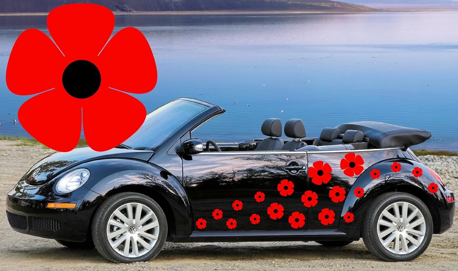Teez Purple 84 Red & Black Poppy Flower Decals, Car Decal Flower Graphics, Camper Van Sticker Decals, Car Stickers In 3 Sizes By