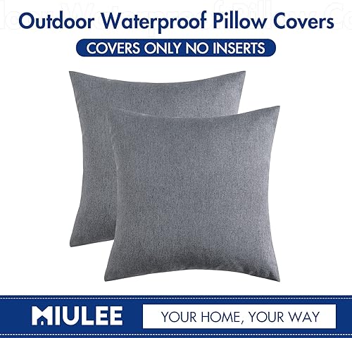 Miniatura 6 de MIULEE Paquete de 2 fundas de almohada decorativas para exteriores, impermeables, sólidas, de lino sintético, para jardín, granja, patio, tienda de